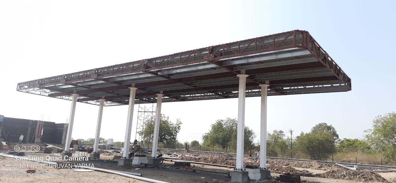 Fuel canopy structural frame under erection by Arvind Engineering