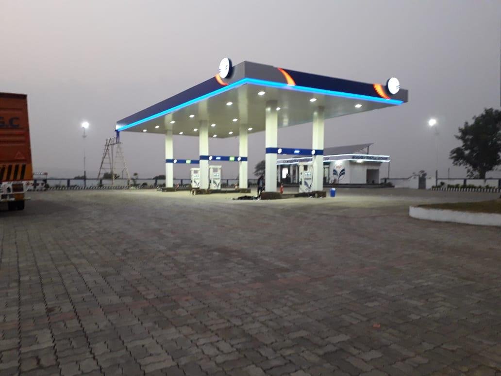 Highway fuel station at dusk